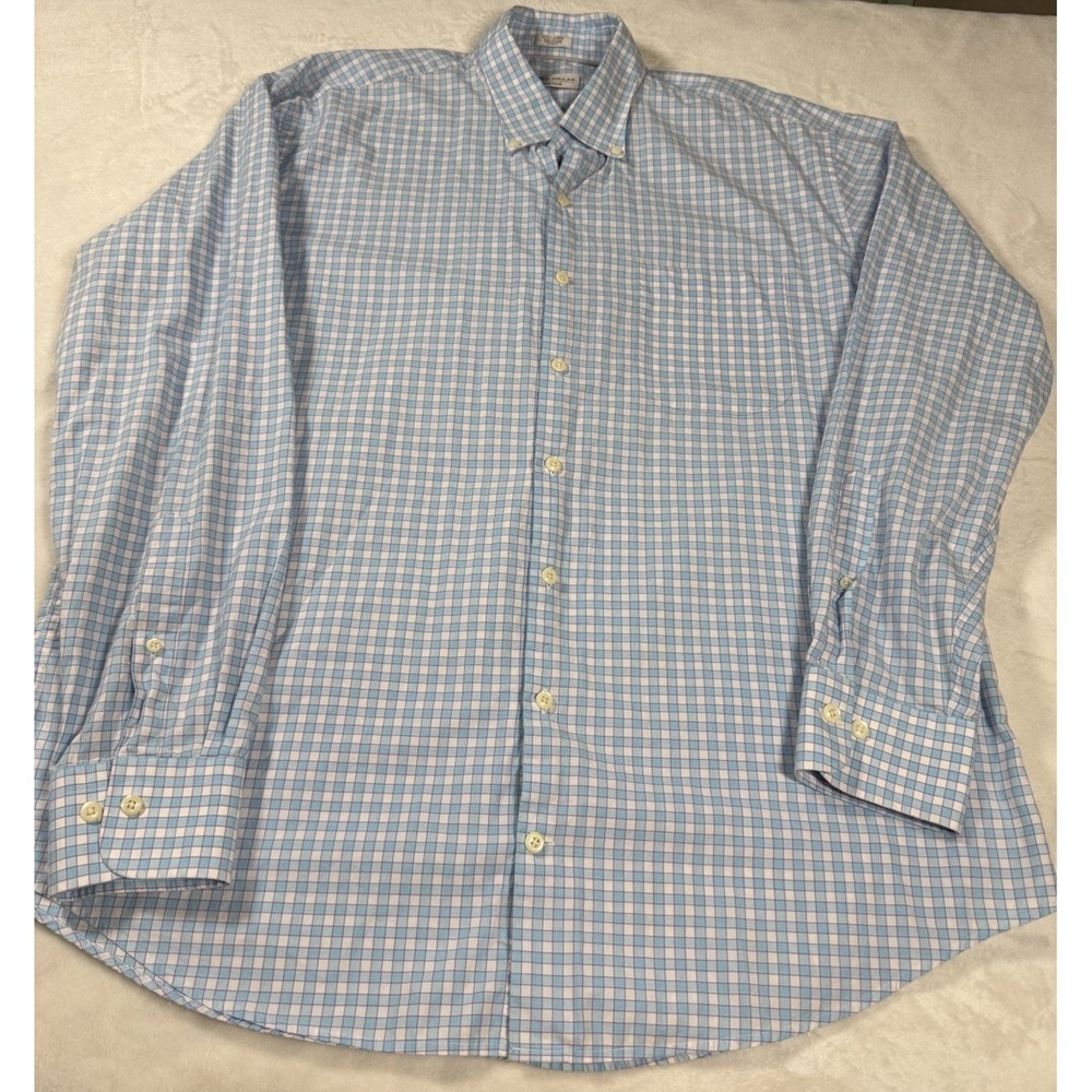 Peter Millar Shirt Mens XL Blue Check Button Down Crofton Finish Cotton Dress